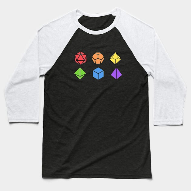 Colorful Polyhedral Dice Set Tabletop RPG Baseball T-Shirt by pixeptional